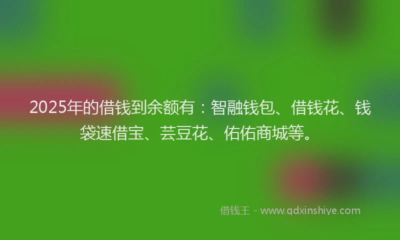 2025年的借钱到余额有：智融钱包、借钱花、钱袋速借宝、芸豆花、佑佑商城等。