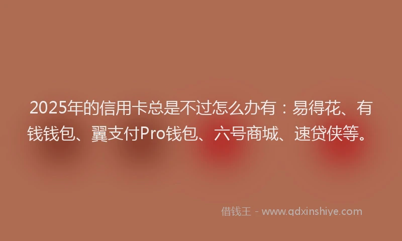 2025年的信用卡总是不过怎么办有：易得花、有钱钱包、翼支付Pro钱包、六号商城、速贷侠等。