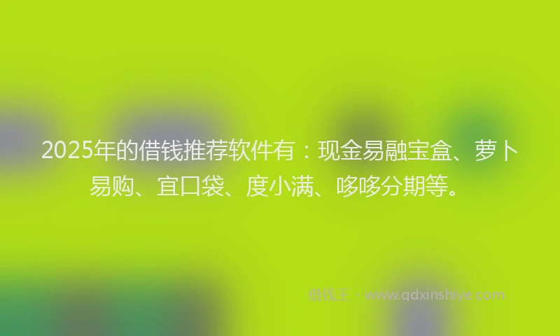2025年的借钱推荐软件有：现金易融宝盒、萝卜易购、宜口袋、度小满、哆哆分期等。