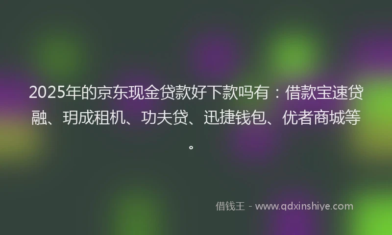 2025年的京东现金贷款好下款吗有：借款宝速贷融、玥成租机、功夫贷、迅捷钱包、优者商城等。