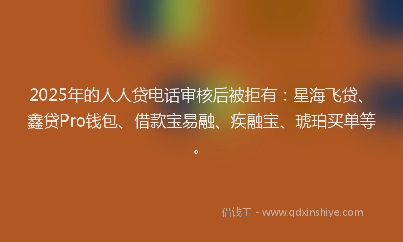 2025年的人人贷电话审核后被拒有：星海飞贷、鑫贷Pro钱包、借款宝易融、疾融宝、琥珀买单等。