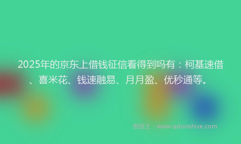 2025年的京东上借钱征信看得到吗有：柯基速借、喜米花、钱速融易、月月盈、优秒通等。