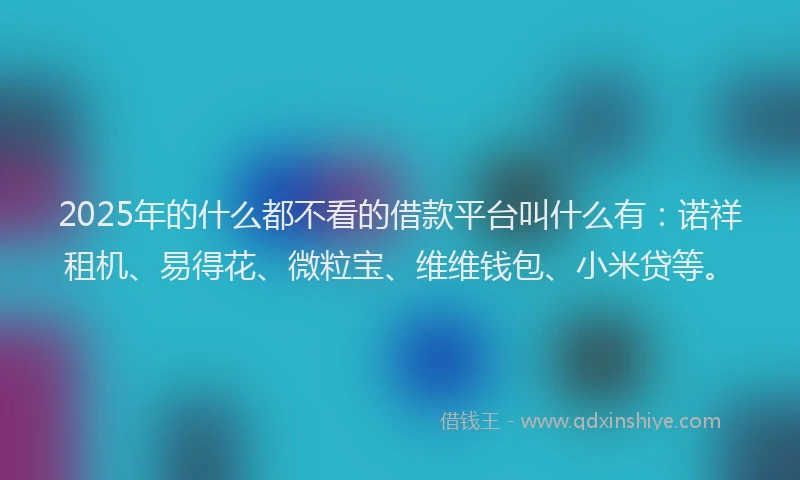 2025年的什么都不看的借款平台叫什么有：诺祥租机、易得花、微粒宝、维维钱包、小米贷等。