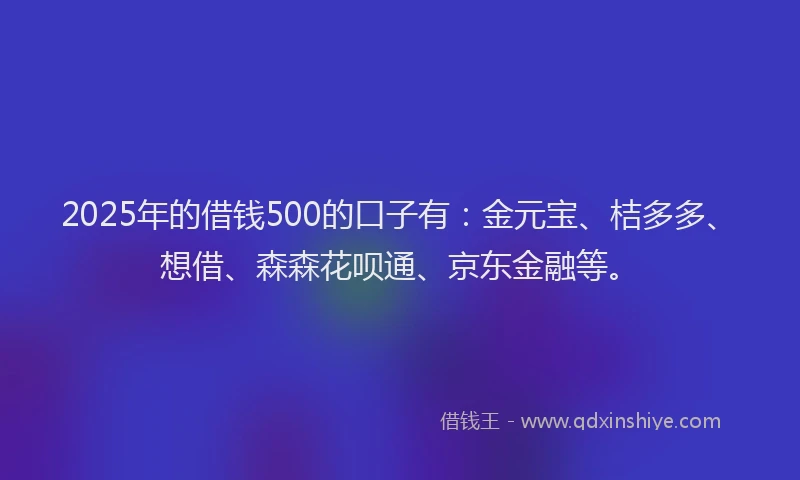 2025年的借钱500的口子有：金元宝、桔多多、想借、森森花呗通、京东金融等。