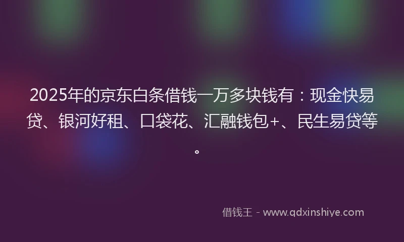 2025年的京东白条借钱一万多块钱有：现金快易贷、银河好租、口袋花、汇融钱包+、民生易贷等。