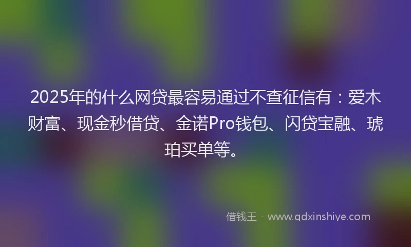 2025年的什么网贷最容易通过不查征信有：爱木财富、现金秒借贷、金诺Pro钱包、闪贷宝融、琥珀买单等。
