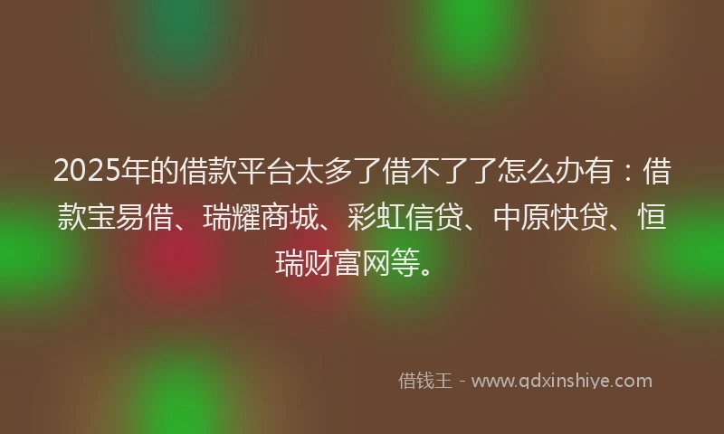 2025年的借款平台太多了借不了了怎么办有：借款宝易借、瑞耀商城、彩虹信贷、中原快贷、恒瑞财富网等。