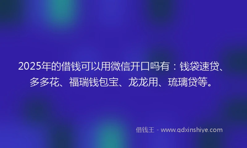 2025年的借钱可以用微信开口吗有：钱袋速贷、多多花、福瑞钱包宝、龙龙用、琉璃贷等。