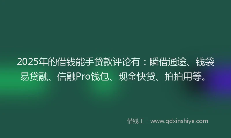 2025年的借钱能手贷款评论有：瞬借通途、钱袋易贷融、信融Pro钱包、现金快贷、拍拍用等。
