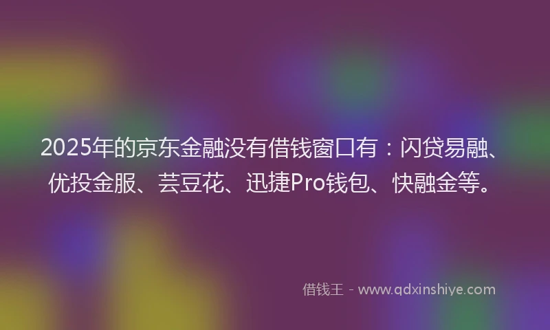 2025年的京东金融没有借钱窗口有：闪贷易融、优投金服、芸豆花、迅捷Pro钱包、快融金等。