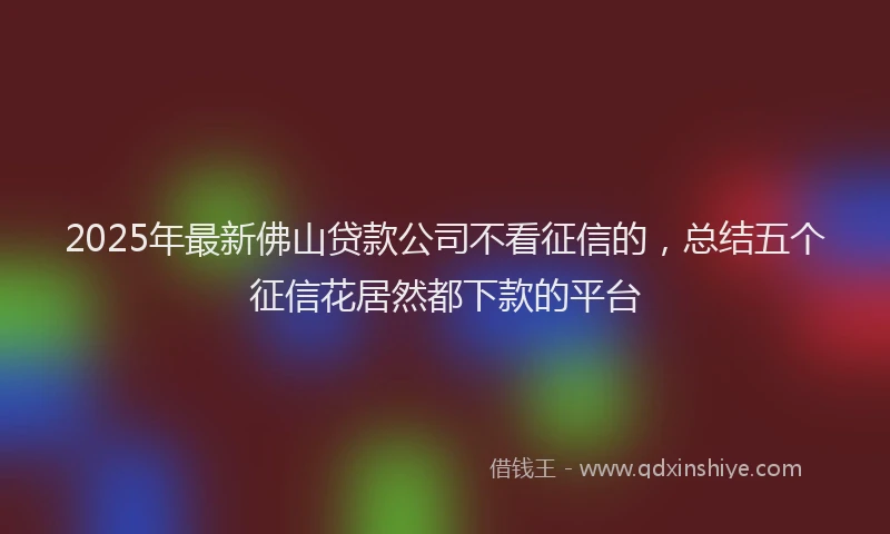 2025年最新佛山贷款公司不看征信的，总结五个征信花居然都下款的平台