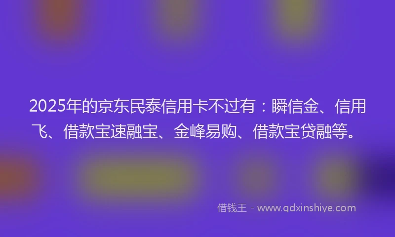 2025年的京东民泰信用卡不过有：瞬信金、信用飞、借款宝速融宝、金峰易购、借款宝贷融等。
