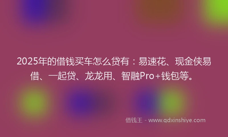 2025年的借钱买车怎么贷有：易速花、现金侠易借、一起贷、龙龙用、智融Pro+钱包等。