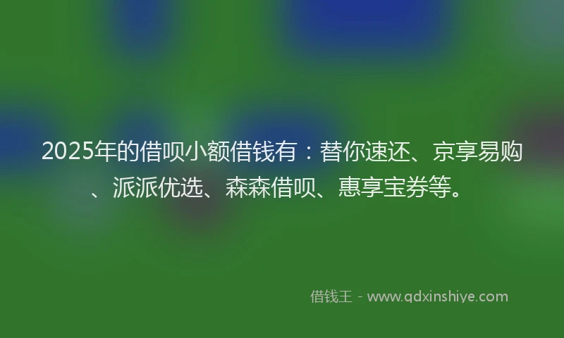 2025年的借呗小额借钱有：替你速还、京享易购、派派优选、森森借呗、惠享宝券等。