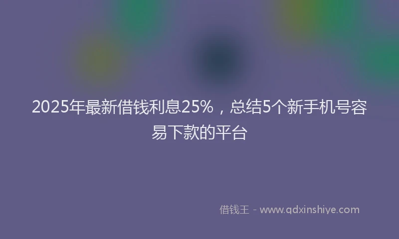 2025年最新借钱利息25%，总结5个新手机号容易下款的平台