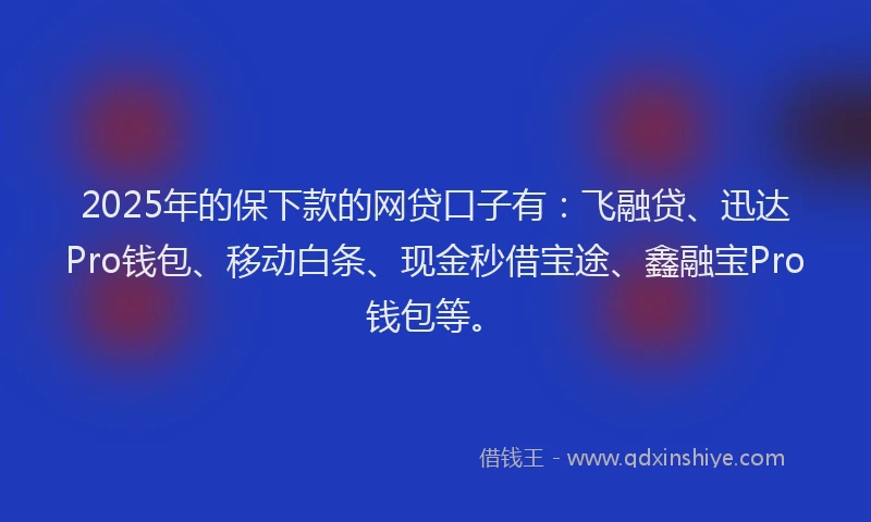 2025年的保下款的网贷口子有：飞融贷、迅达Pro钱包、移动白条、现金秒借宝途、鑫融宝Pro钱包等。