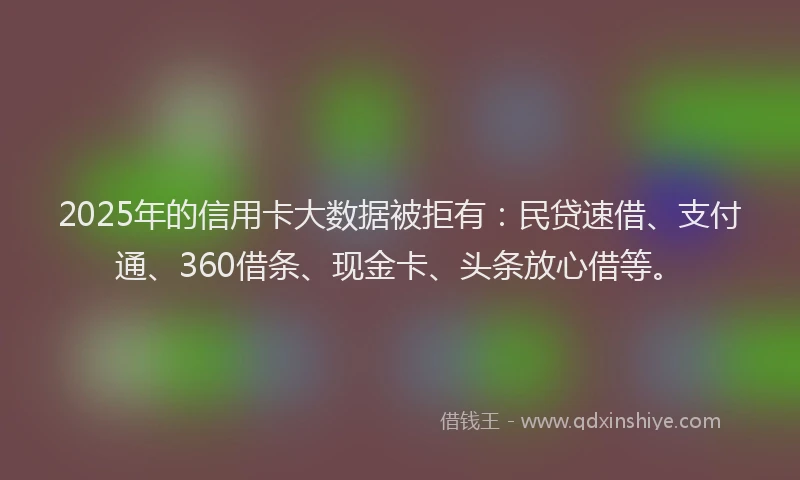 2025年的信用卡大数据被拒有：民贷速借、支付通、360借条、现金卡、头条放心借等。