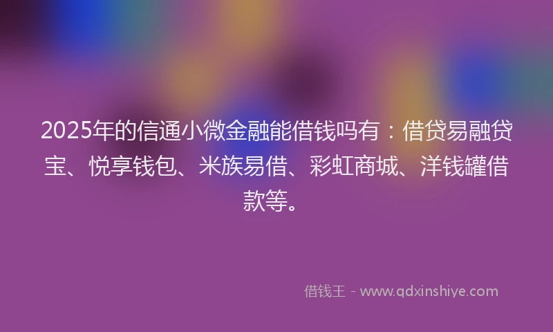 2025年的信通小微金融能借钱吗有：借贷易融贷宝、悦享钱包、米族易借、彩虹商城、洋钱罐借款等。