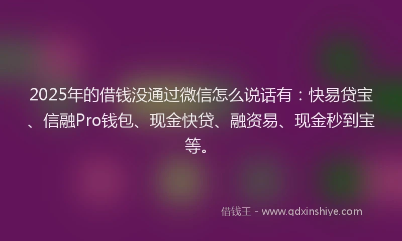 2025年的借钱没通过微信怎么说话有：快易贷宝、信融Pro钱包、现金快贷、融资易、现金秒到宝等。