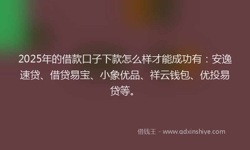 2025年的借款口子下款怎么样才能成功有：安逸速贷、借贷易宝、小象优品、祥云钱包、优投易贷等。