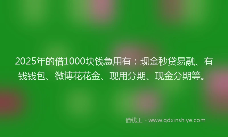 2025年的借1000块钱急用有：现金秒贷易融、有钱钱包、微博花花金、现用分期、现金分期等。
