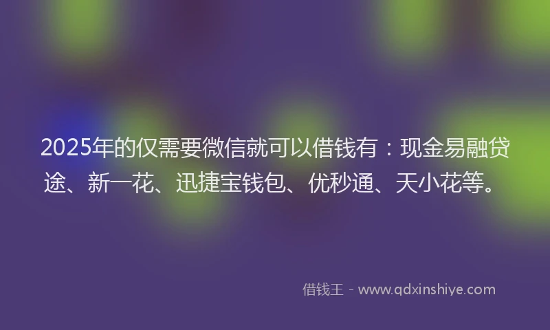 2025年的仅需要微信就可以借钱有：现金易融贷途、新一花、迅捷宝钱包、优秒通、天小花等。