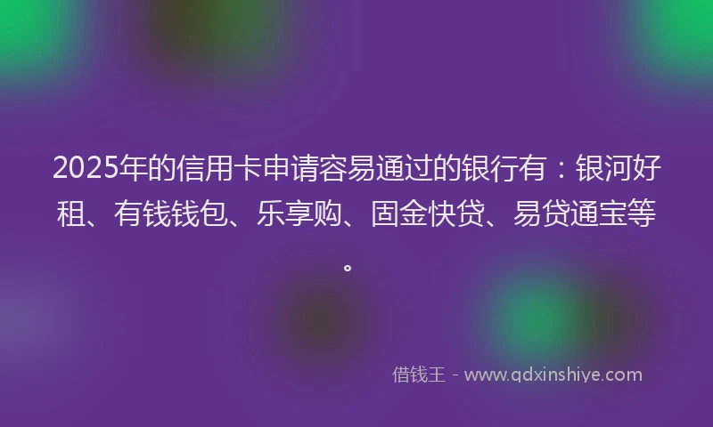 2025年的信用卡申请容易通过的银行有：银河好租、有钱钱包、乐享购、固金快贷、易贷通宝等。