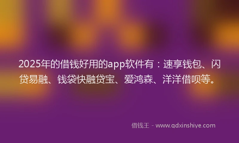 2025年的借钱好用的app软件有：速享钱包、闪贷易融、钱袋快融贷宝、爱鸿森、洋洋借呗等。