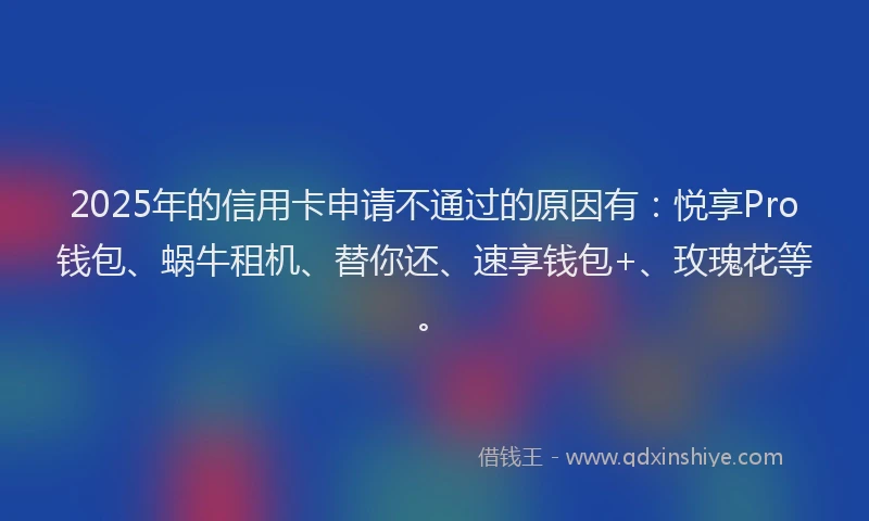 2025年的信用卡申请不通过的原因有：悦享Pro钱包、蜗牛租机、替你还、速享钱包+、玫瑰花等。