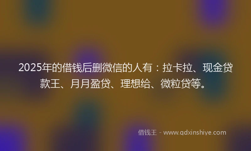 2025年的借钱后删微信的人有：拉卡拉、现金贷款王、月月盈贷、理想给、微粒贷等。