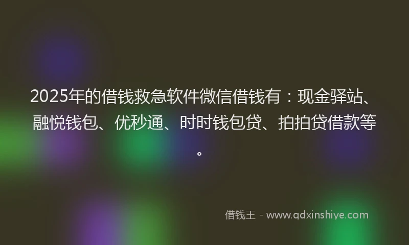2025年的借钱救急软件微信借钱有：现金驿站、融悦钱包、优秒通、时时钱包贷、拍拍贷借款等。