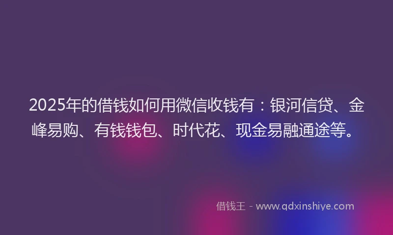 2025年的借钱如何用微信收钱有：银河信贷、金峰易购、有钱钱包、时代花、现金易融通途等。