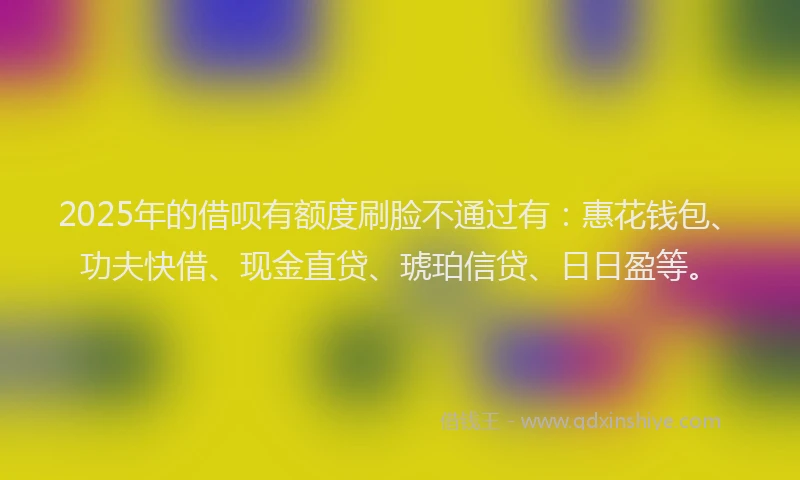2025年的借呗有额度刷脸不通过有：惠花钱包、功夫快借、现金直贷、琥珀信贷、日日盈等。