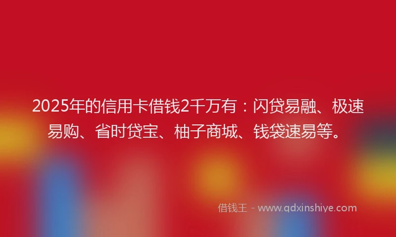 2025年的信用卡借钱2千万有：闪贷易融、极速易购、省时贷宝、柚子商城、钱袋速易等。