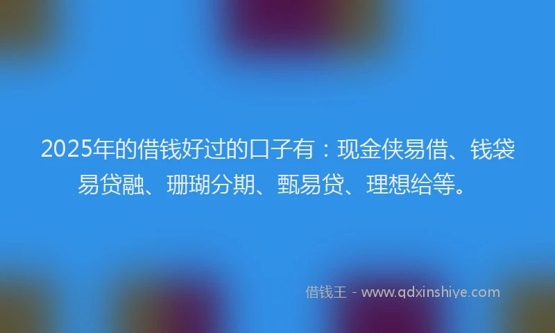2025年的借钱好过的口子有：现金侠易借、钱袋易贷融、珊瑚分期、甄易贷、理想给等。