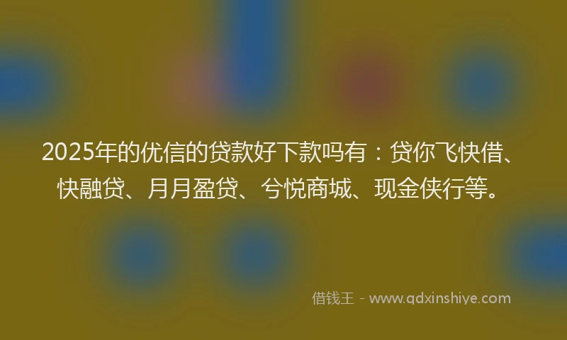 2025年的优信的贷款好下款吗有：贷你飞快借、快融贷、月月盈贷、兮悦商城、现金侠行等。