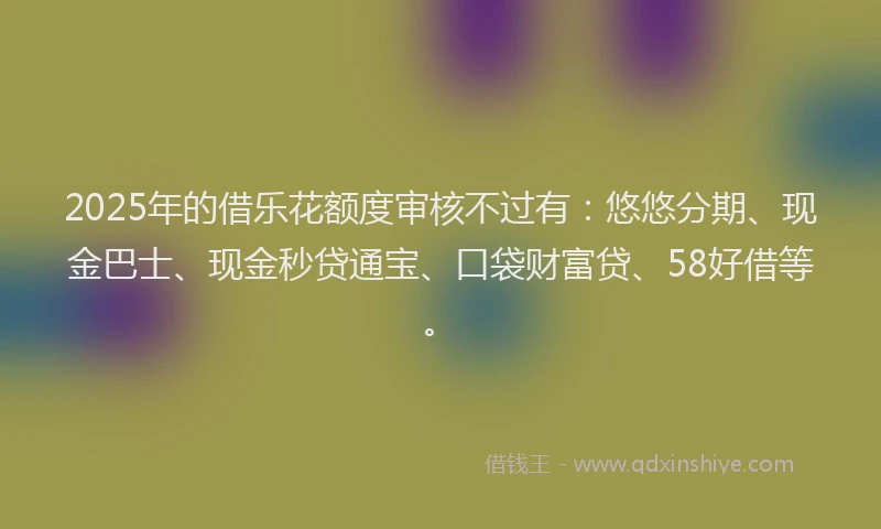2025年的借乐花额度审核不过有：悠悠分期、现金巴士、现金秒贷通宝、口袋财富贷、58好借等。