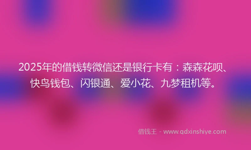 2025年的借钱转微信还是银行卡有：森森花呗、快鸟钱包、闪银通、爱小花、九梦租机等。