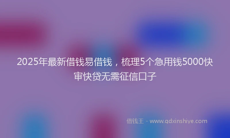 2025年最新借钱易借钱，梳理5个急用钱5000快审快贷无需征信口子
