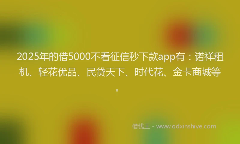 2025年的借5000不看征信秒下款app有：诺祥租机、轻花优品、民贷天下、时代花、金卡商城等。