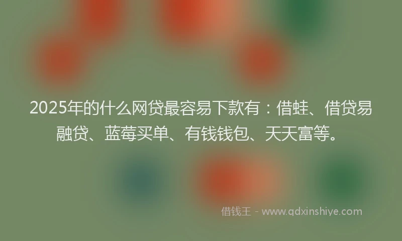 2025年的什么网贷最容易下款有：借蛙、借贷易融贷、蓝莓买单、有钱钱包、天天富等。