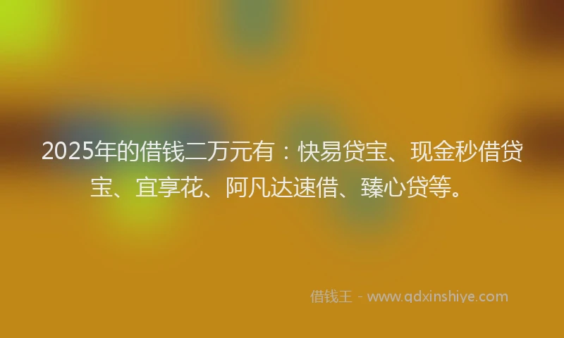 2025年的借钱二万元有：快易贷宝、现金秒借贷宝、宜享花、阿凡达速借、臻心贷等。