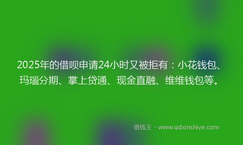 2025年的借呗申请24小时又被拒有：小花钱包、玛瑙分期、掌上贷通、现金直融、维维钱包等。