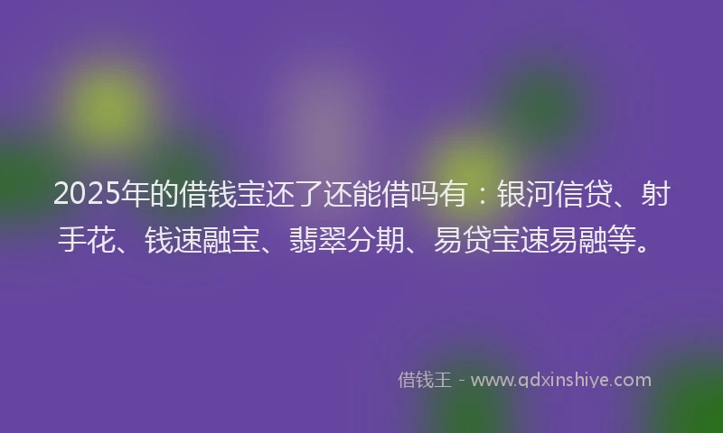 2025年的借钱宝还了还能借吗有：银河信贷、射手花、钱速融宝、翡翠分期、易贷宝速易融等。