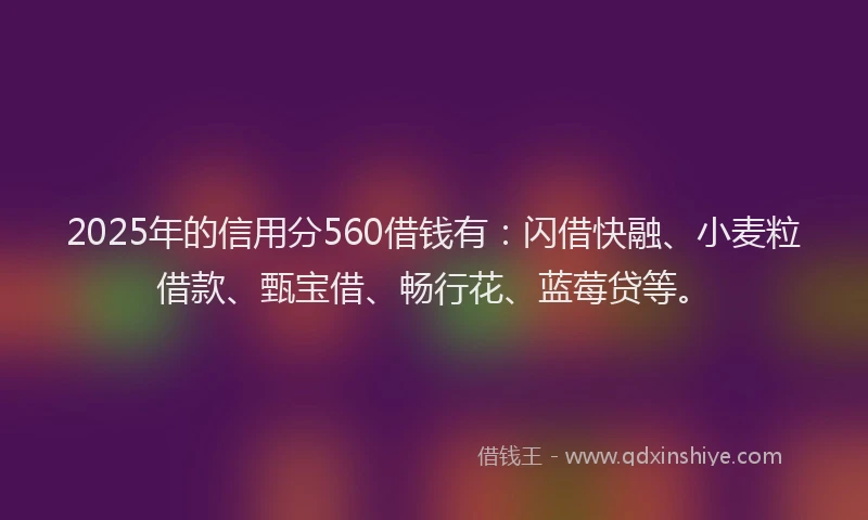 2025年的信用分560借钱有：闪借快融、小麦粒借款、甄宝借、畅行花、蓝莓贷等。