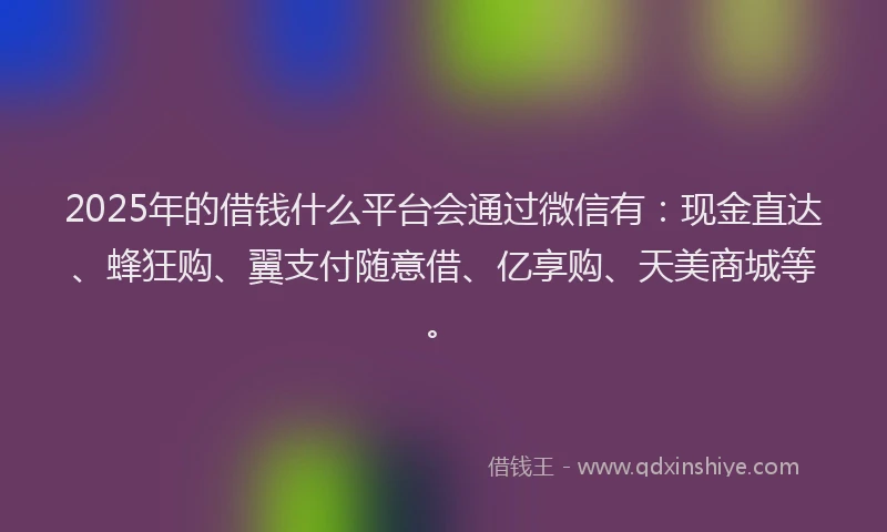 2025年的借钱什么平台会通过微信有：现金直达、蜂狂购、翼支付随意借、亿享购、天美商城等。