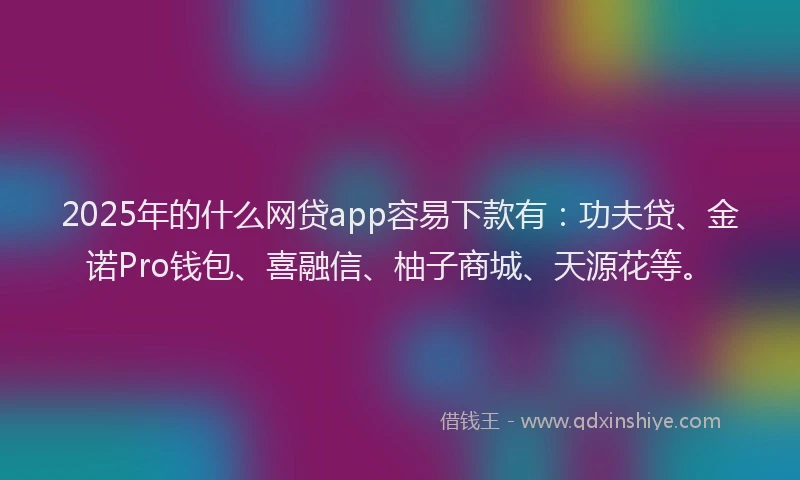 2025年的什么网贷app容易下款有：功夫贷、金诺Pro钱包、喜融信、柚子商城、天源花等。