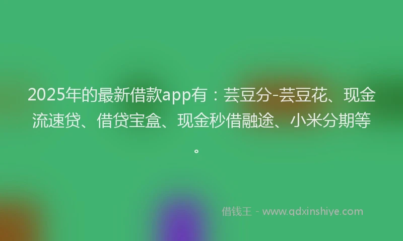 2025年的最新借款app有：芸豆分-芸豆花、现金流速贷、借贷宝盒、现金秒借融途、小米分期等。