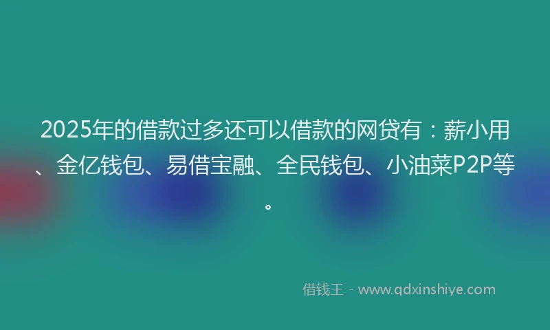 2025年的借款过多还可以借款的网贷有：薪小用、金亿钱包、易借宝融、全民钱包、小油菜P2P等。