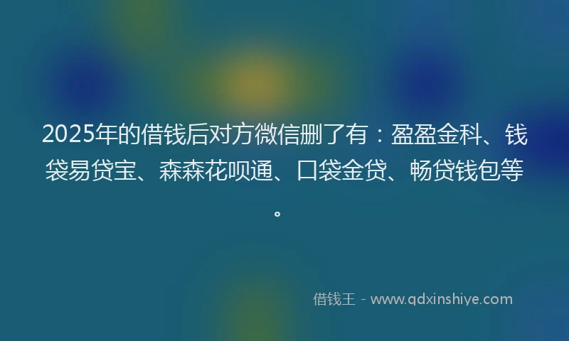 2025年的借钱后对方微信删了有：盈盈金科、钱袋易贷宝、森森花呗通、口袋金贷、畅贷钱包等。